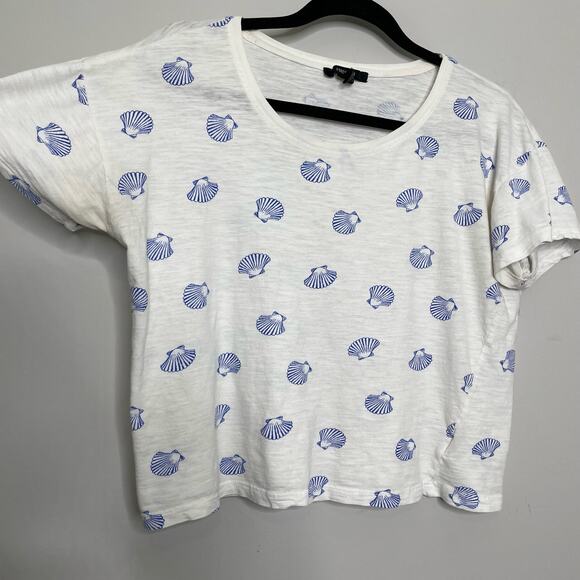 Forever 21 T-Shirt Boxy Fit Round Neck Seashell Pattern Short‎ Sleeve White M - Picture 4 of 10
